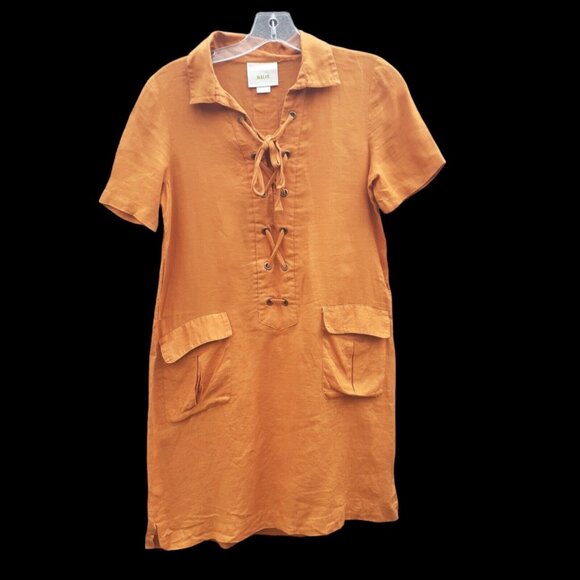 Anthropologie Maeve Dress 100% Linen Lace Up Front Pockets Size 0 Fall - Picture 5 of 16